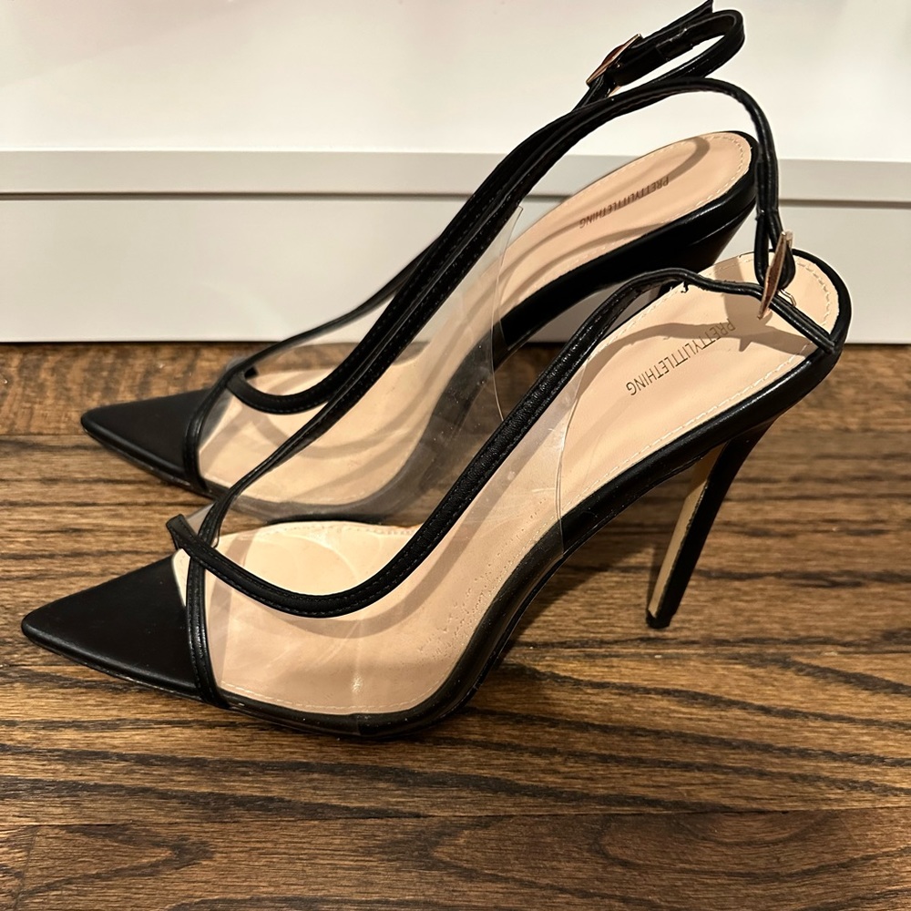 Slingback PU high heel court shoe.